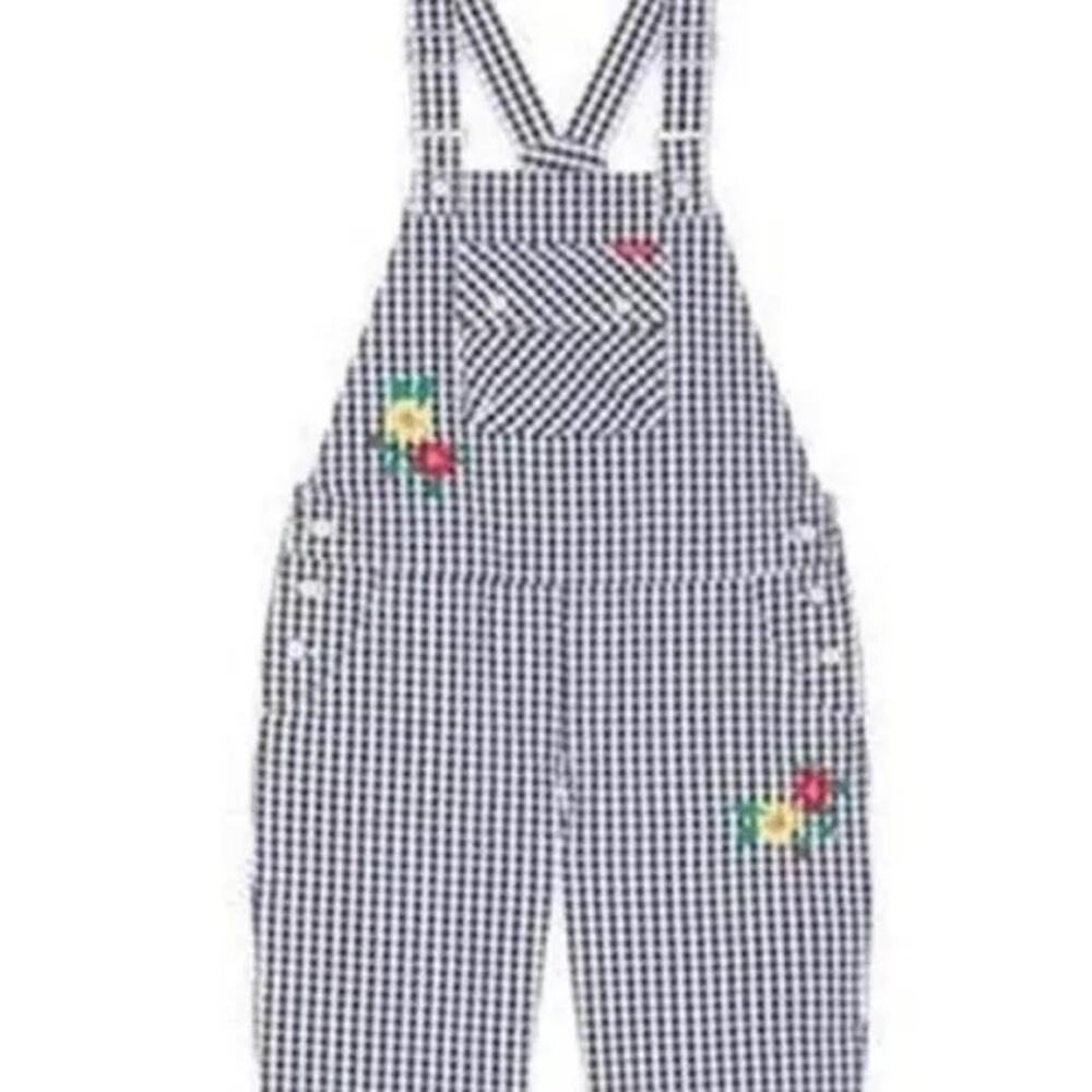 Teddy Fresh Gingham Flower Embroidered Overalls